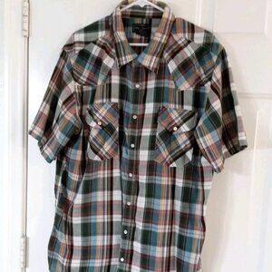 Vintage High Noon Shirt Men XL Plaid Pearl Snap Western Short Sleeve